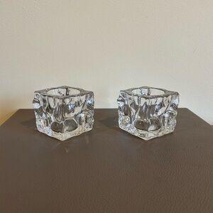 PartyLite Glacier Ice Cube Clear Glass Candle Holders - Set of 2
